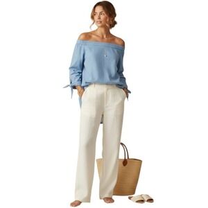 TIBI Off-The-Shoulder Blue Chambray Tunic Dress sz 10 Coastal Lux Clean $295
